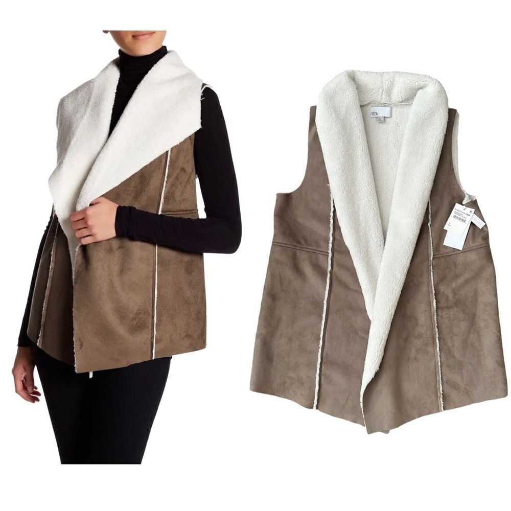 Nordstrom Rack Vegan Shearling Long Open Face Drape Style Vest Size Medium NWT